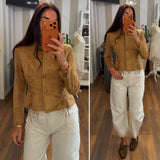 giacca scamosciata stringhe - CAMEL