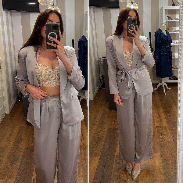 pantalone raso - grigio perla