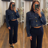 giacca crop tweed - blu