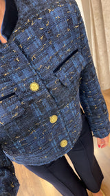 giacca crop tweed - blu