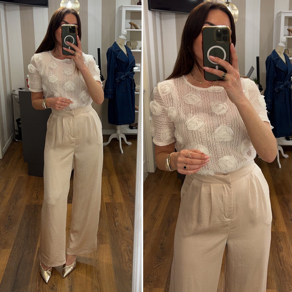 pantalone raso palazzo - SAND