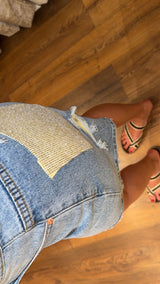 bermuda tasca strass - denim/giallo