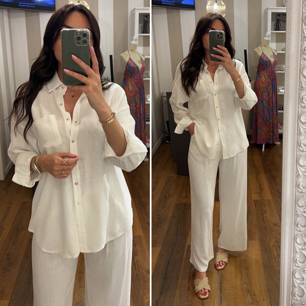 pantalone pence lino - BIANCO