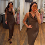 dress satin gilda - CHOCO