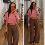 pantalone in lino - tabacco