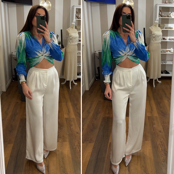 pantalone raso palazzo - BIANCO