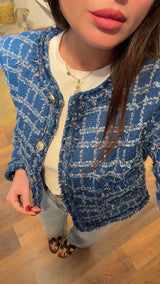 giacca in tweed blu - BLU