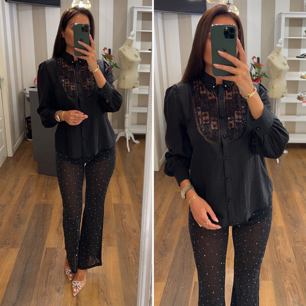 pantalone shine stars - NERO