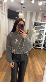 crop pull fiocco - GRIGIO