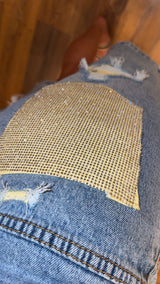 bermuda tasca strass - denim/giallo