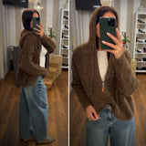 cardigan treccia zip - MARRONE