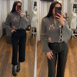 crop pull fiocco - GRIGIO
