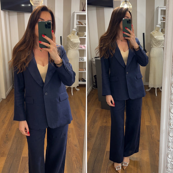 pantalone lino amelié - NAVY