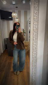 cardigan treccia zip - MARRONE