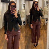 pantalone ecopelle tasche - BORDO