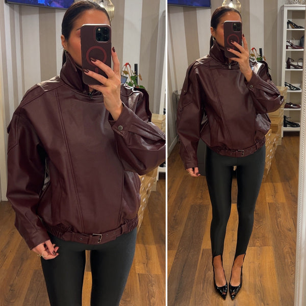 giacca ecopelle yves - burgundy