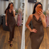 dress satin gilda - CHOCO