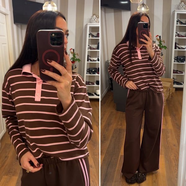 pantalone sportivo - marrone/rosa