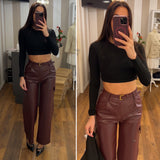 pantalone ecopelle tasche - BORDO