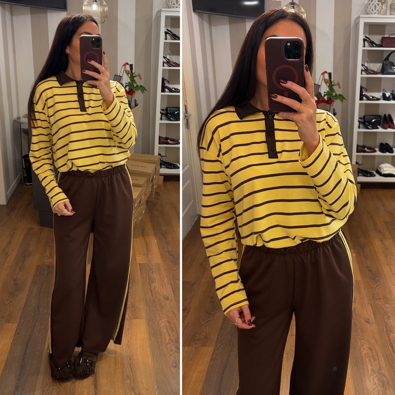pantalone sportivo - marrone/giallo