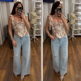 denim wide leg strappo - DENIM